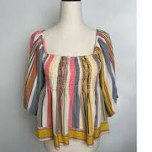By Together boho puff sleeve striped top